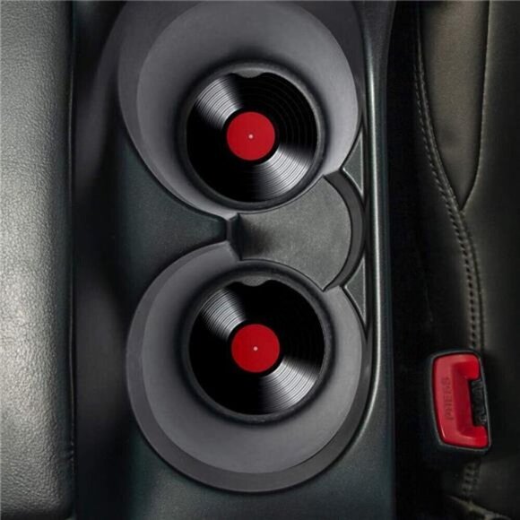 Car Cup Coasters Vinyl Record 2-Pack Cup Holder Anti Slip Rubber Vehicle - Picture 2 of 6